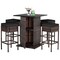 5-Piece Outdoor Bar Set with Storage Black PE Rattan Patio Furniture with Cushioned Stools & PS Slat Table for Garden